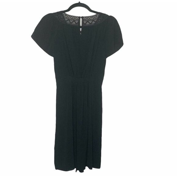 Rebecca Taylor Black Crepe Lace Short Sleeve Dress - Picture 8 of 12